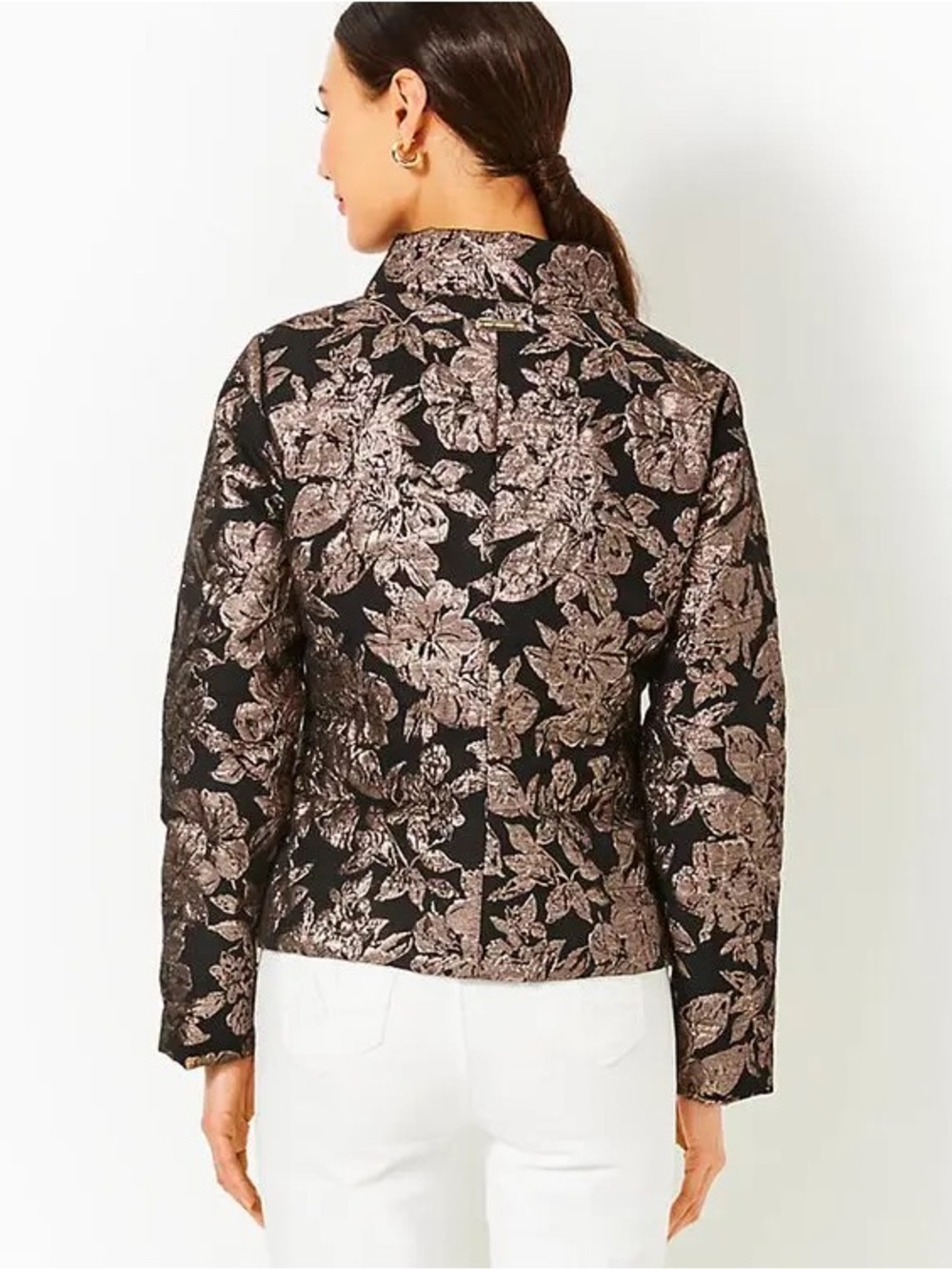 Lilly Pulitzer Emelyn Brocade Gold and Black Puffer Jacket Size 0 NWT - Picture 3 of 11